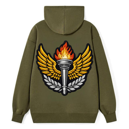 Embroidered patch design - TRACK AND FIELD TORCH - Olympic style torch - Classic Pullover Hoodie - ArmyGreen