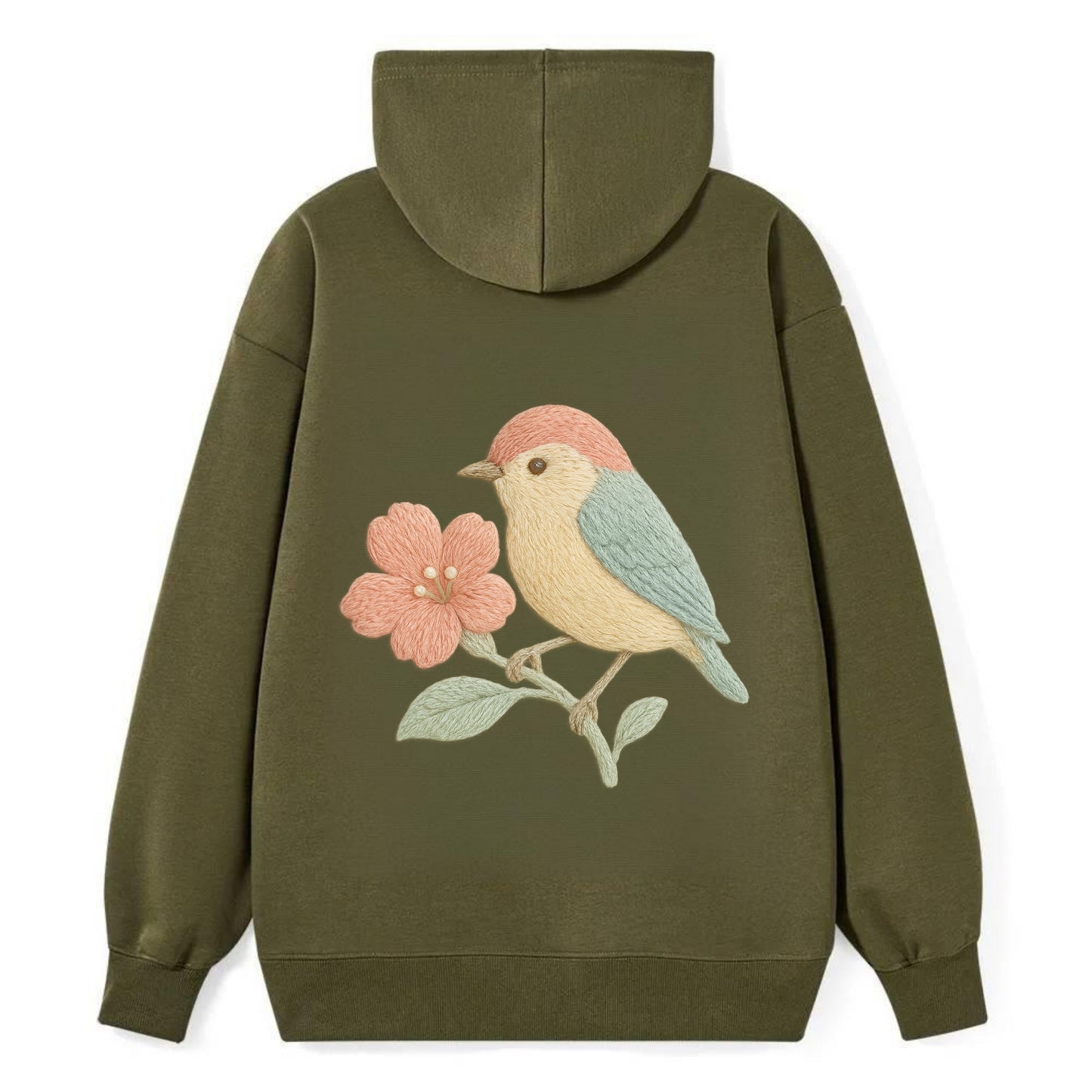 Peach Flowerpecker - Classic Pullover Hoodie - ArmyGreen