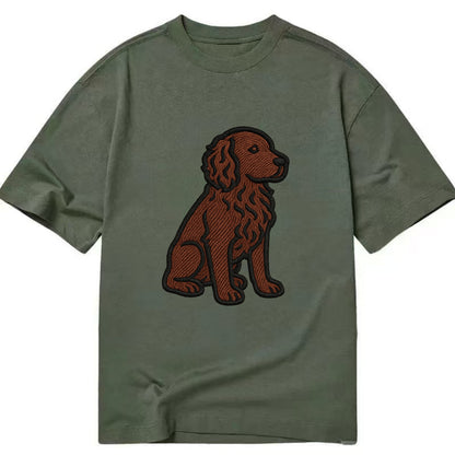 Boykin Spaniel - Rich chocolate brown wavy coat embroidered sitting pose - Classic T-shirt - Army Green