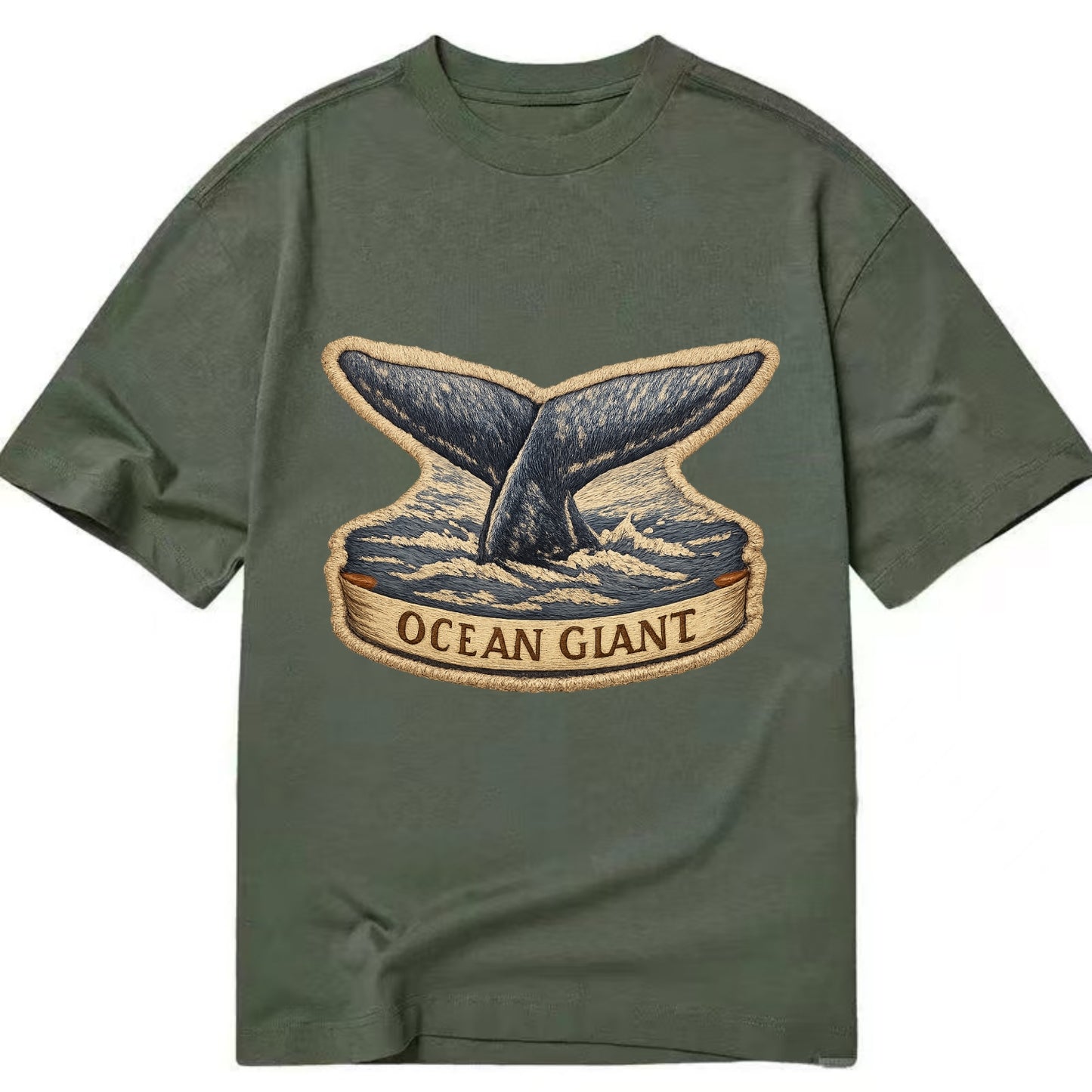 WHALE TAIL - diving whale in blue and gray , ocean giant - Classic T-shirt - Army Green