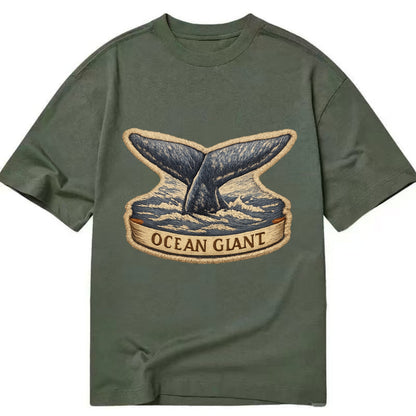 WHALE TAIL - diving whale in blue and gray , ocean giant - Classic T-shirt - Army Green