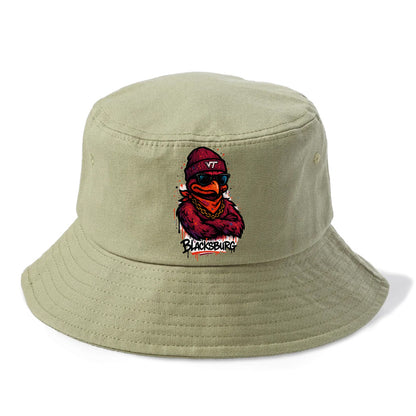 Blacksburg HokieBird wearing Virginia Tech beanie with VT patch - Bucket Hat - Army Green
