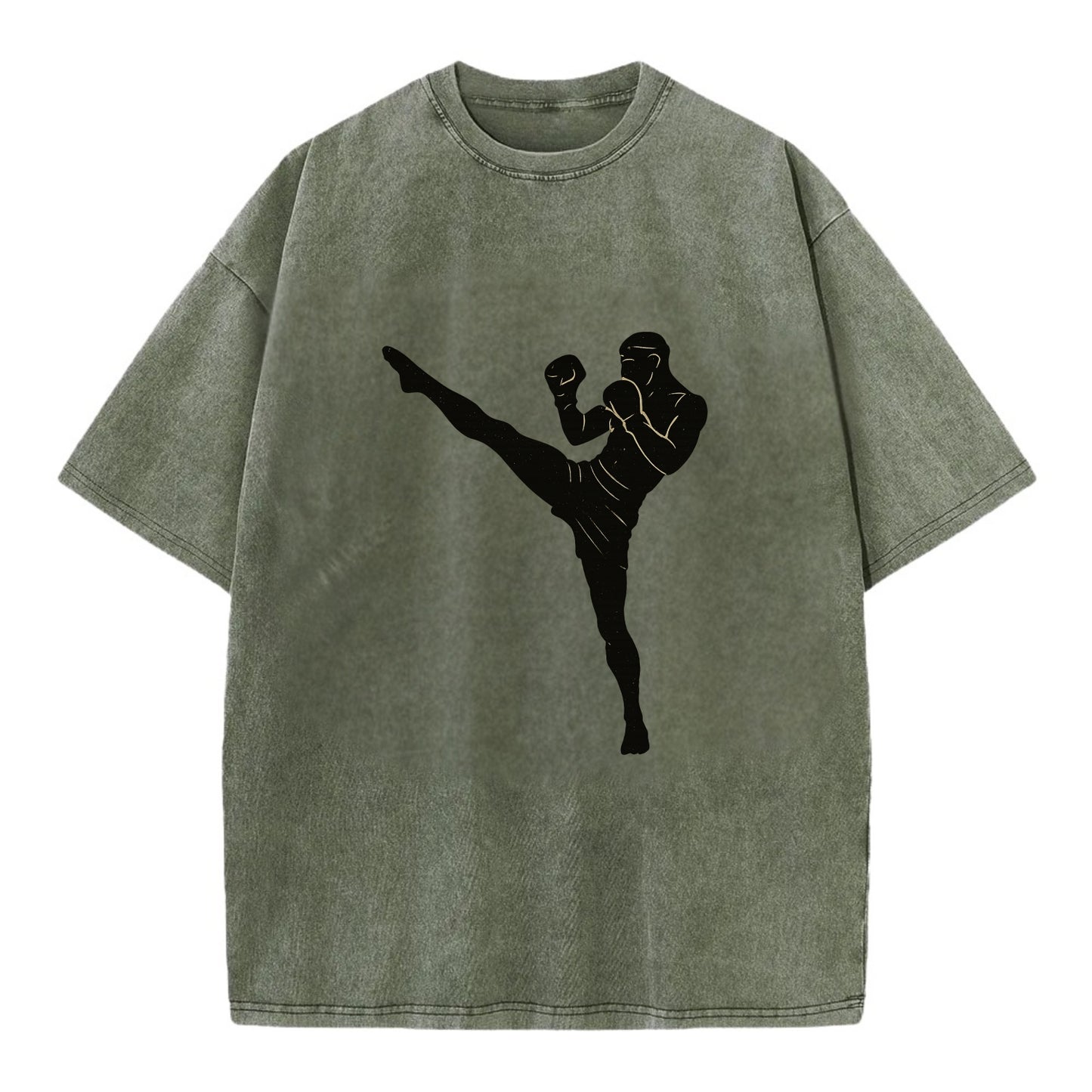 Kickboxer delivering roundhouse kick - Vintage T-shirt - Army Green