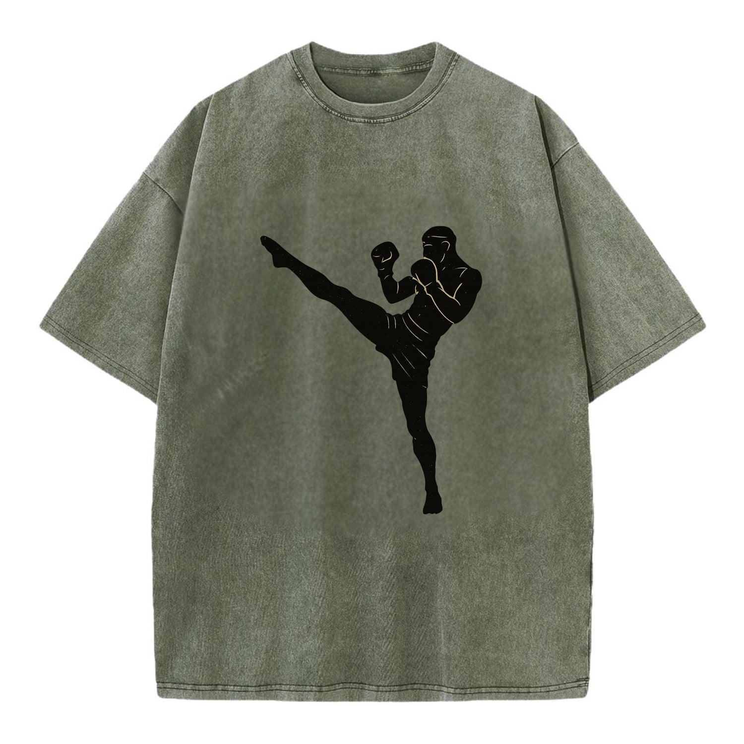 Kickboxer delivering roundhouse kick - Vintage T-shirt - Army Green