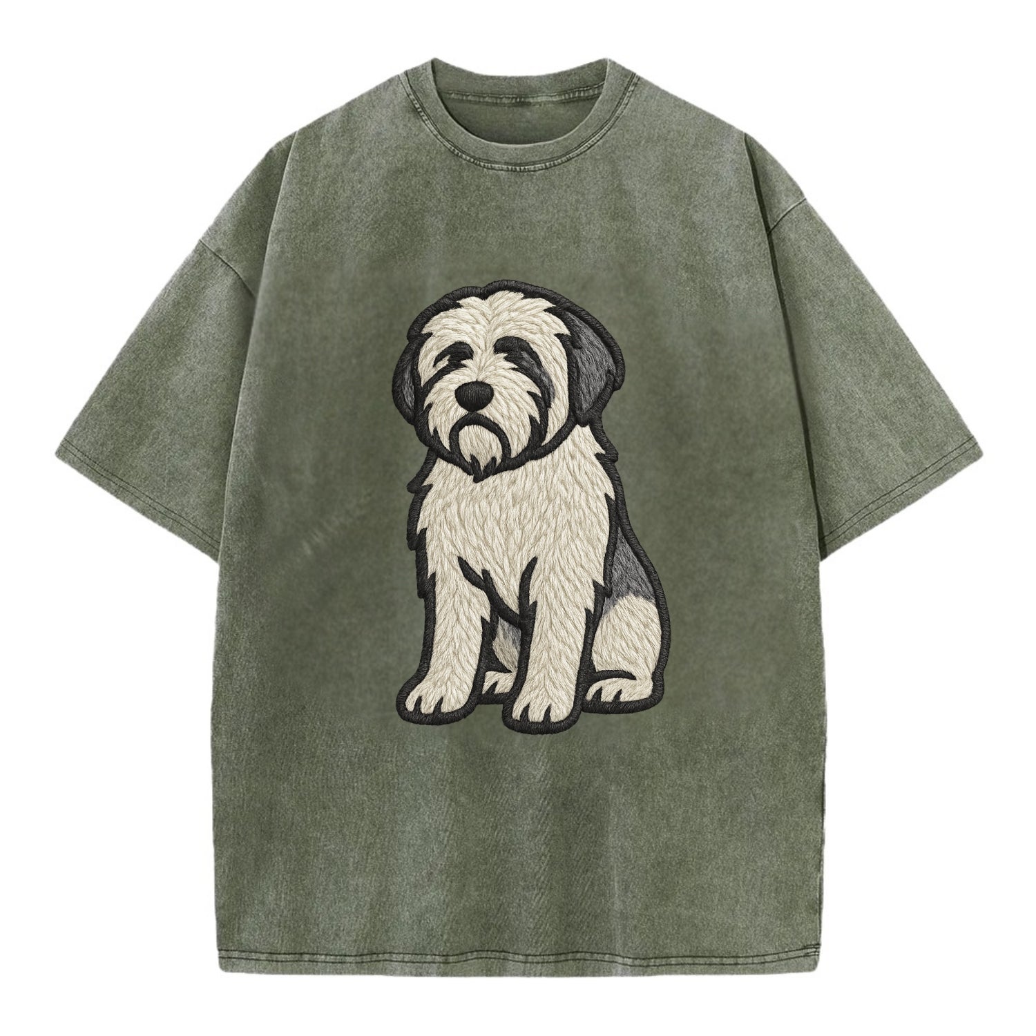 Polish Lowland Sheepdog - White and gray - Vintage T-shirt - Army Green