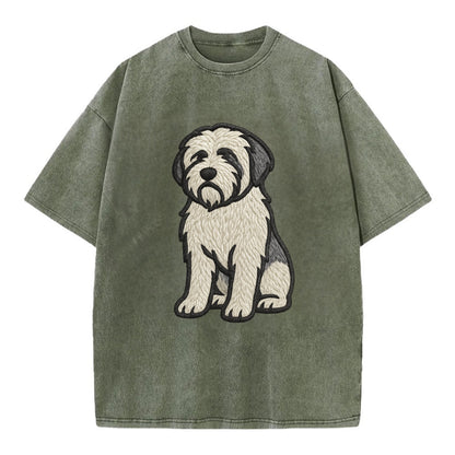 Polish Lowland Sheepdog - White and gray - Vintage T-shirt - Army Green