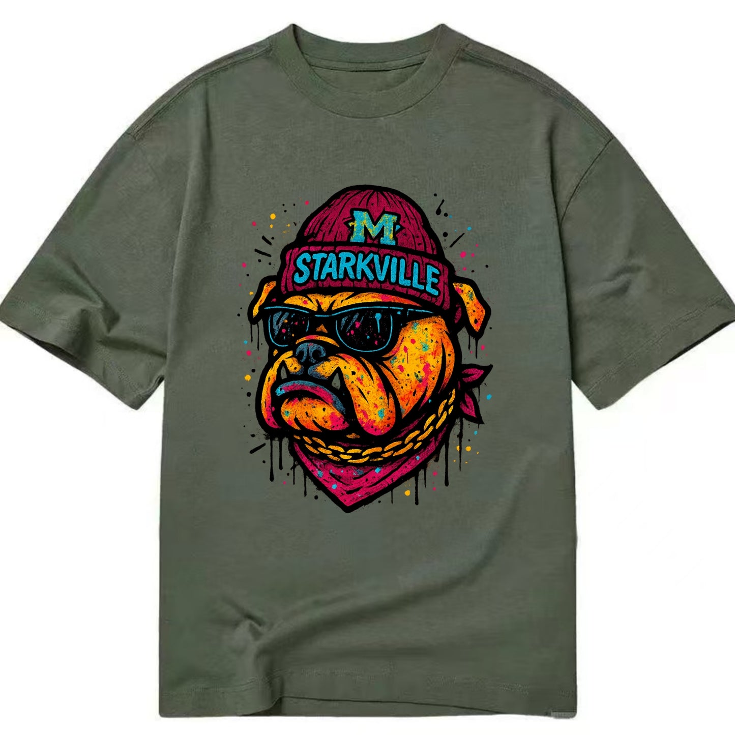 Starkville Bulldog wearing Mississippi State beanie with M patch - Classic T-shirt - Army Green