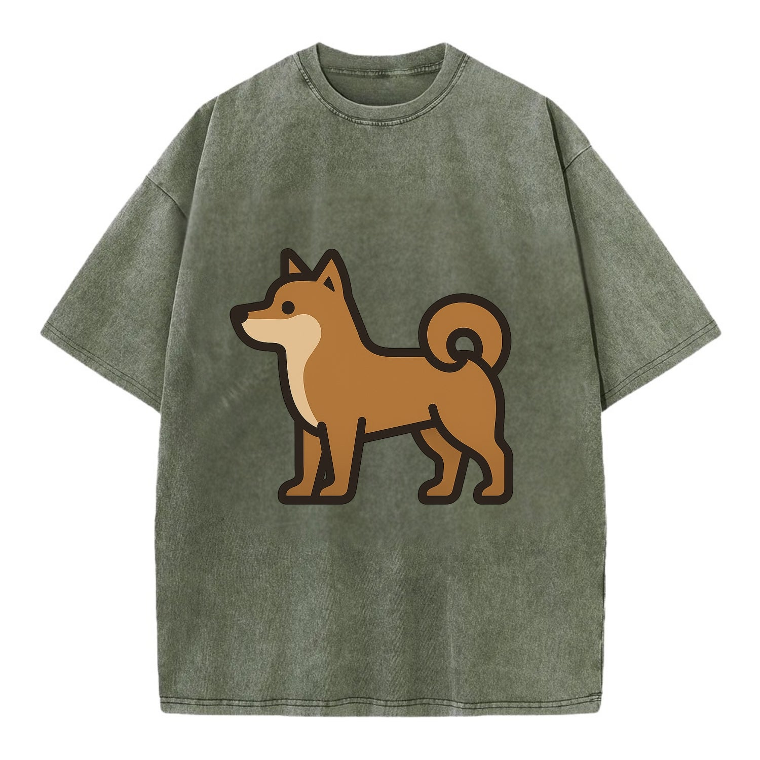 Shiba Inu - Red sesame flat side profile - Vintage T-shirt - Army Green