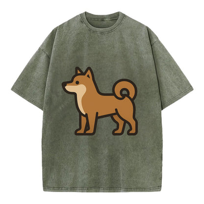 Shiba Inu - Red sesame flat side profile - Vintage T-shirt - Army Green
