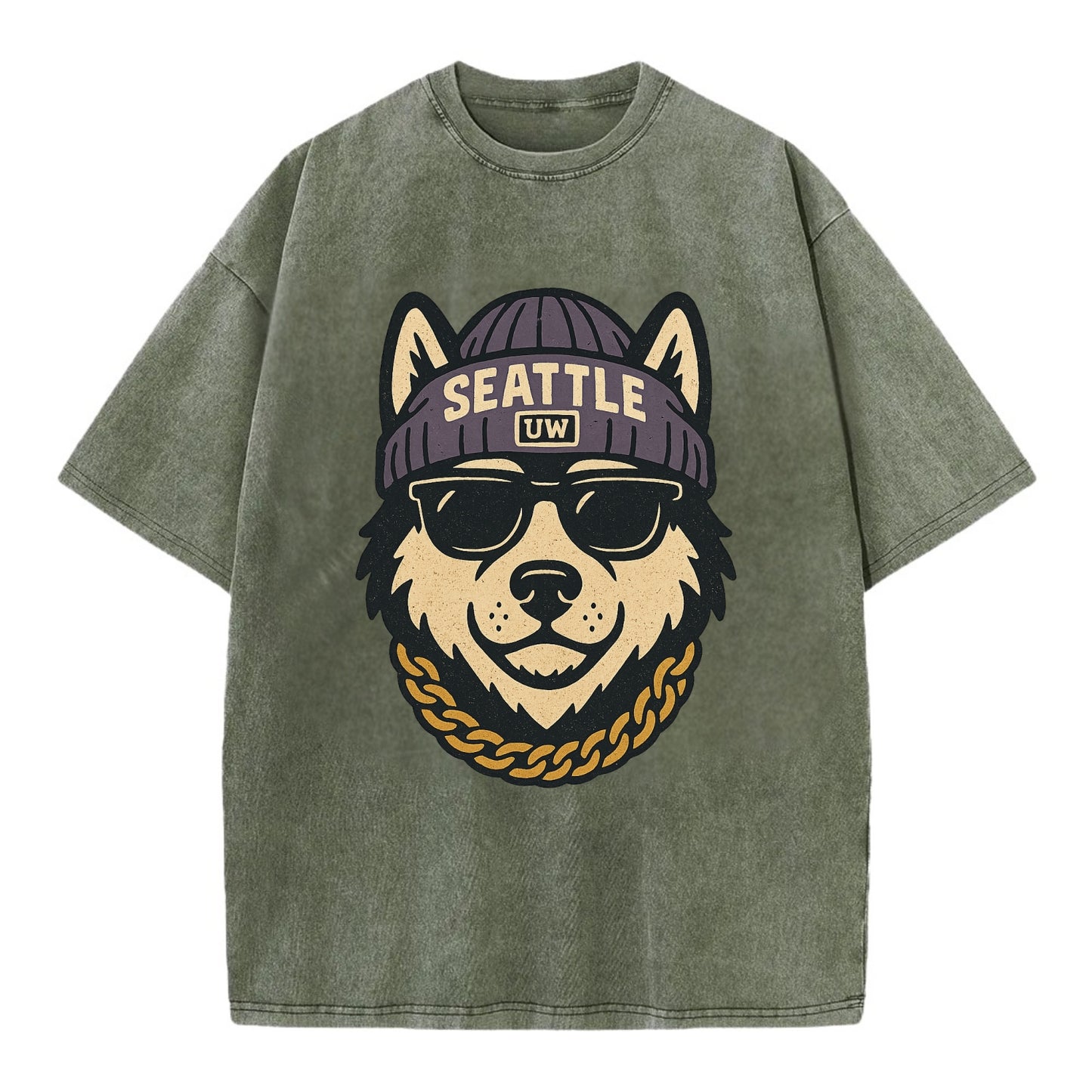 Seattle Husky - Vintage T-shirt - Army Green