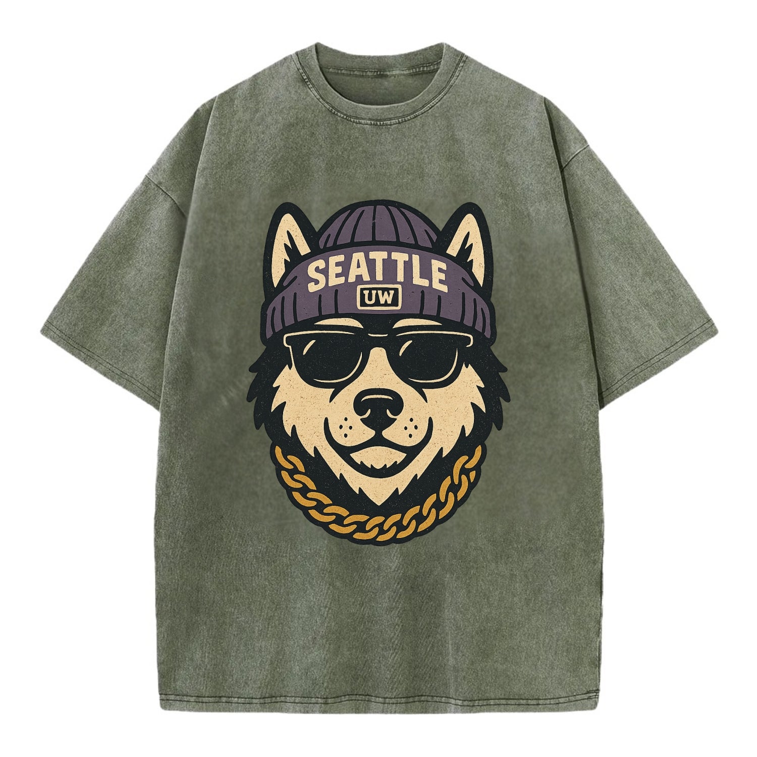 Seattle Husky - Vintage T-shirt - Army Green