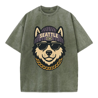 Seattle Husky - Vintage T-shirt - Army Green