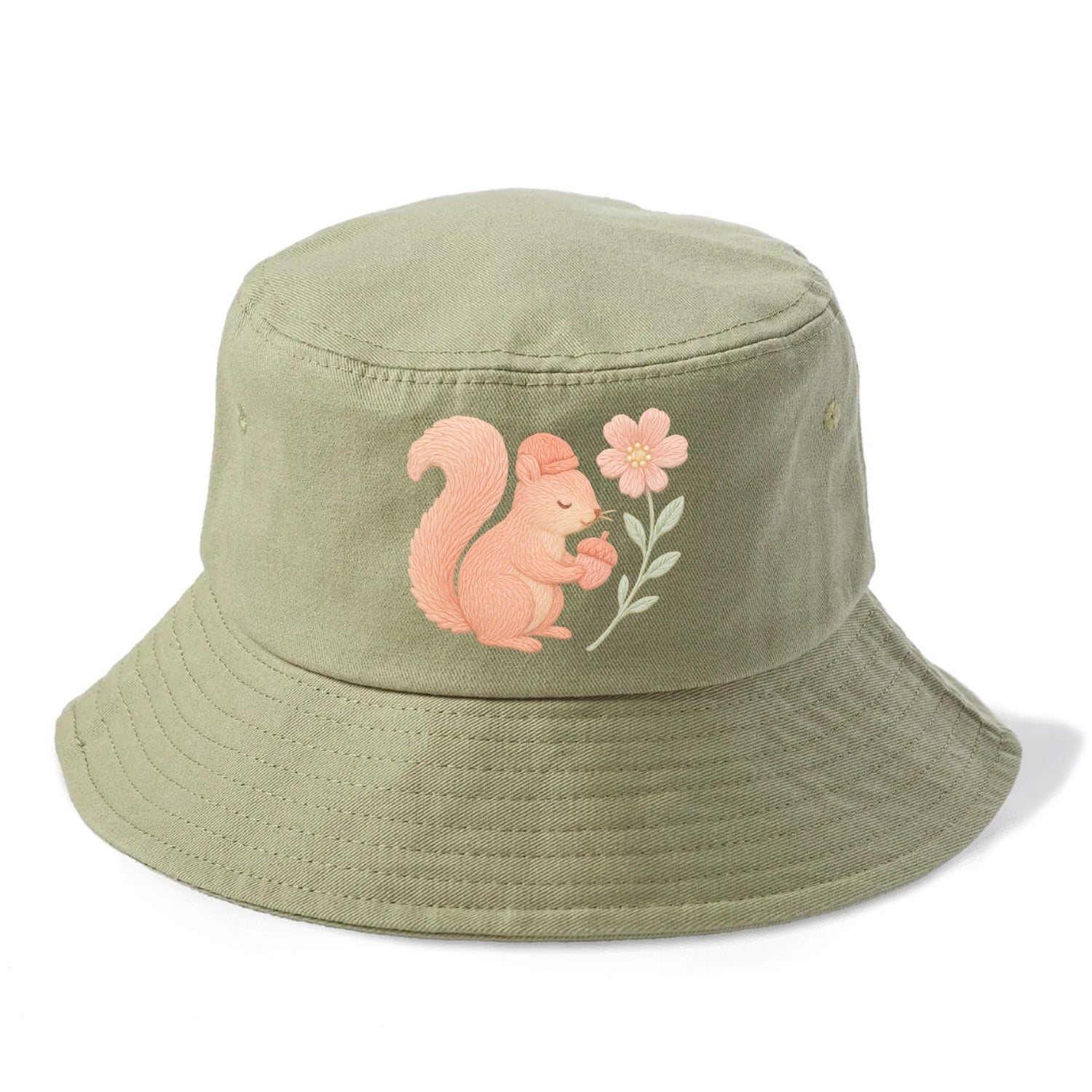 Coral Squirrel - Bucket Hat - Army Green