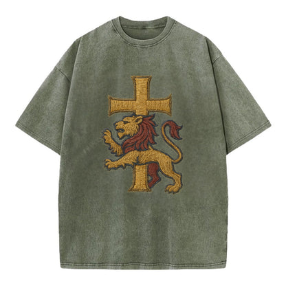 Lion and Cross  - Vintage T-shirt - Army Green