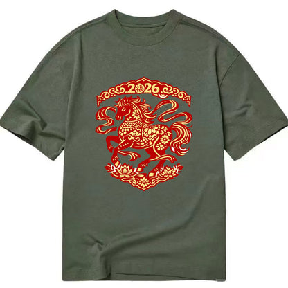 DANCING HORSE | Elegant prancing horse in motion | Graceful curved pose | - Classic T-shirt - Army Green