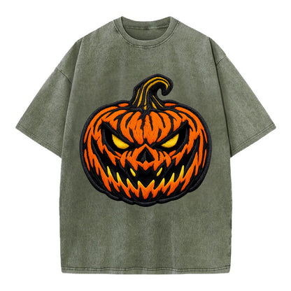 HALLOWEEN PUMPKIN - jack o lantern in orange and black , spooky - Vintage T-shirt - Army Green