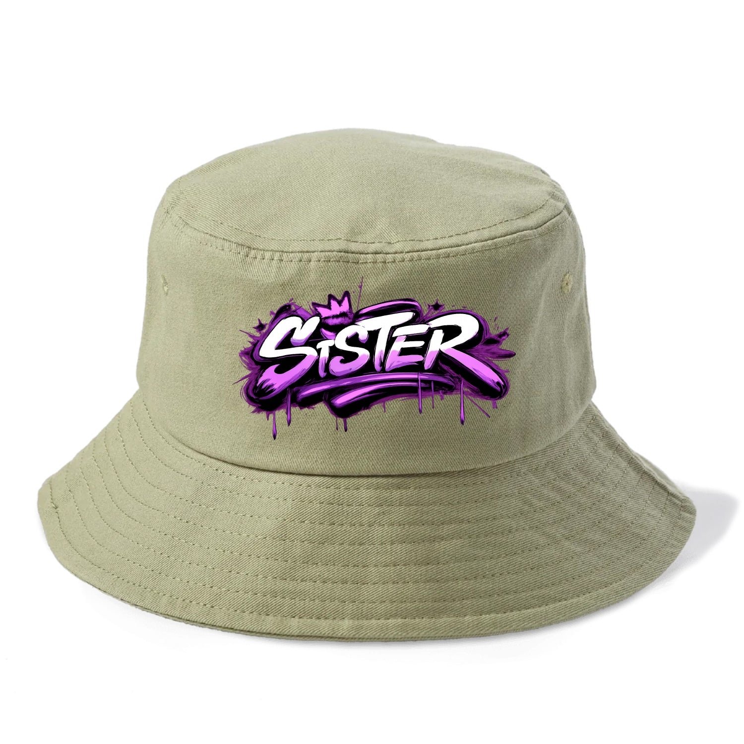 Bold typography design - "SISTER" - female bond, sisterhood - Bucket Hat - Army Green