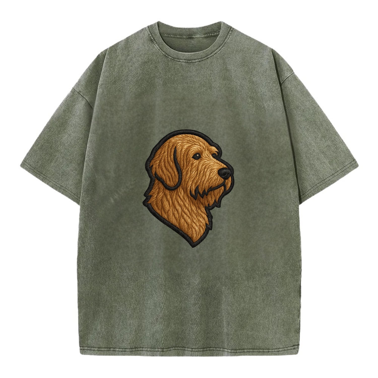 Otterhound - Trendy shaggy hound logo wi - Vintage T-shirt - Army Green