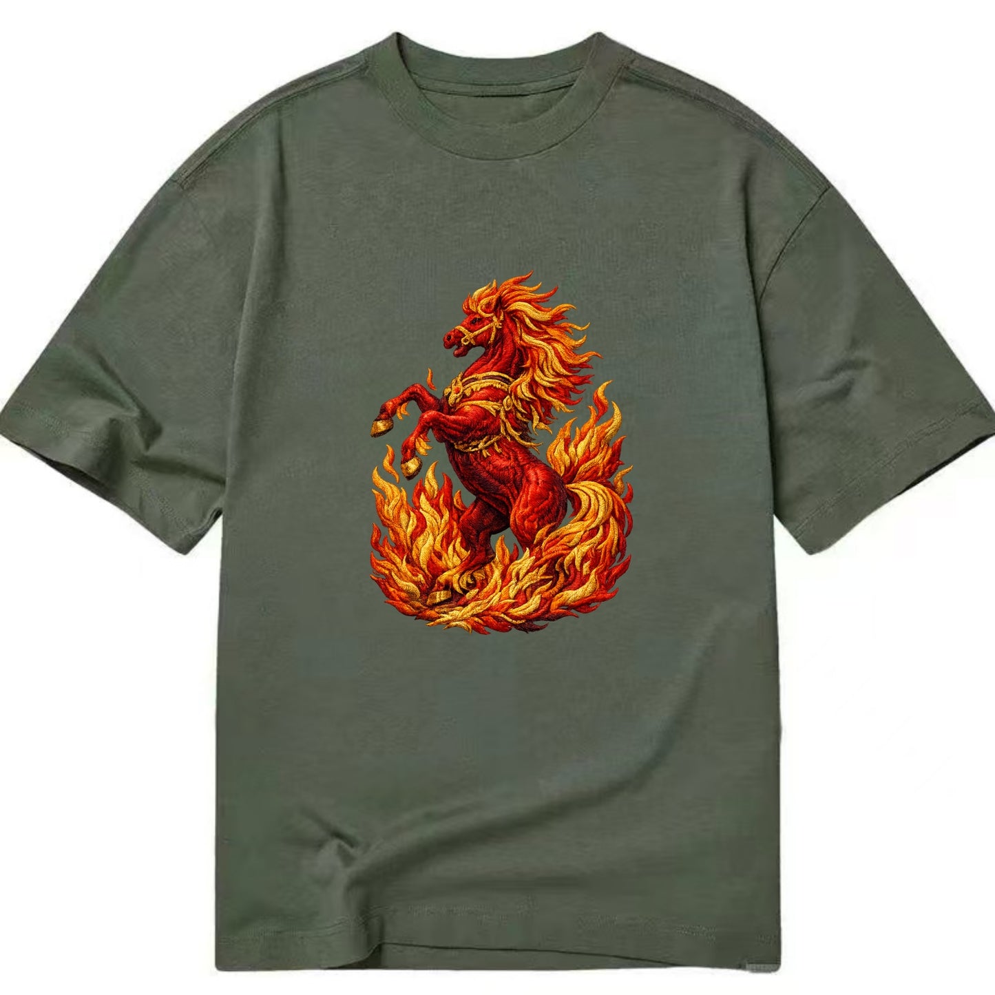 VICTORY BLAZE | Triumphant rearing horse in flames | Achievement celebration | - Classic T-shirt - Army Green