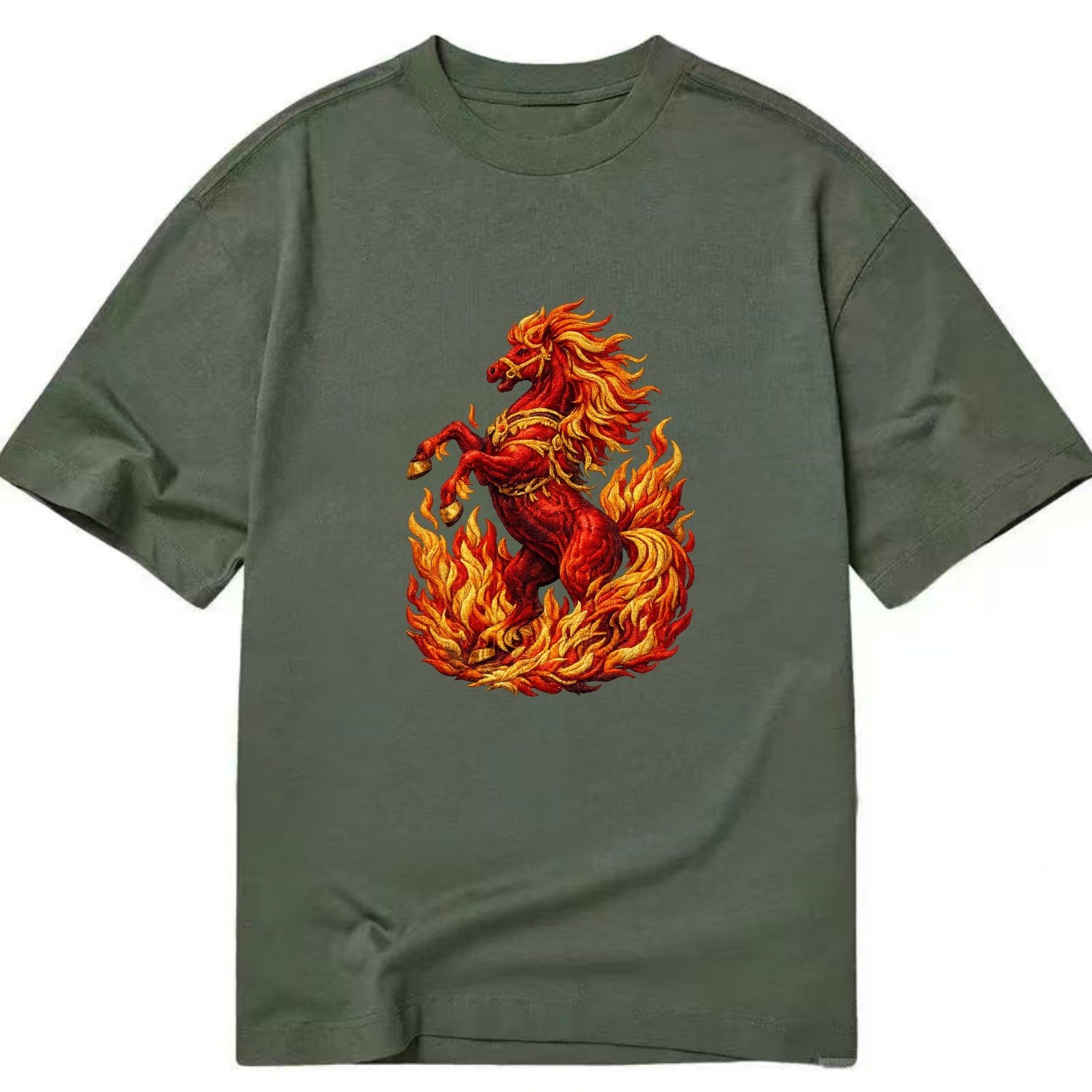 VICTORY BLAZE | Triumphant rearing horse in flames | Achievement celebration | - Classic T-shirt - Army Green