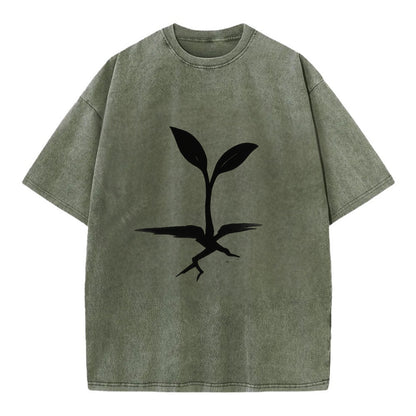 Seedling breaking through concrete - persistence ink brushstrokes - Vintage T-shirt - Army Green