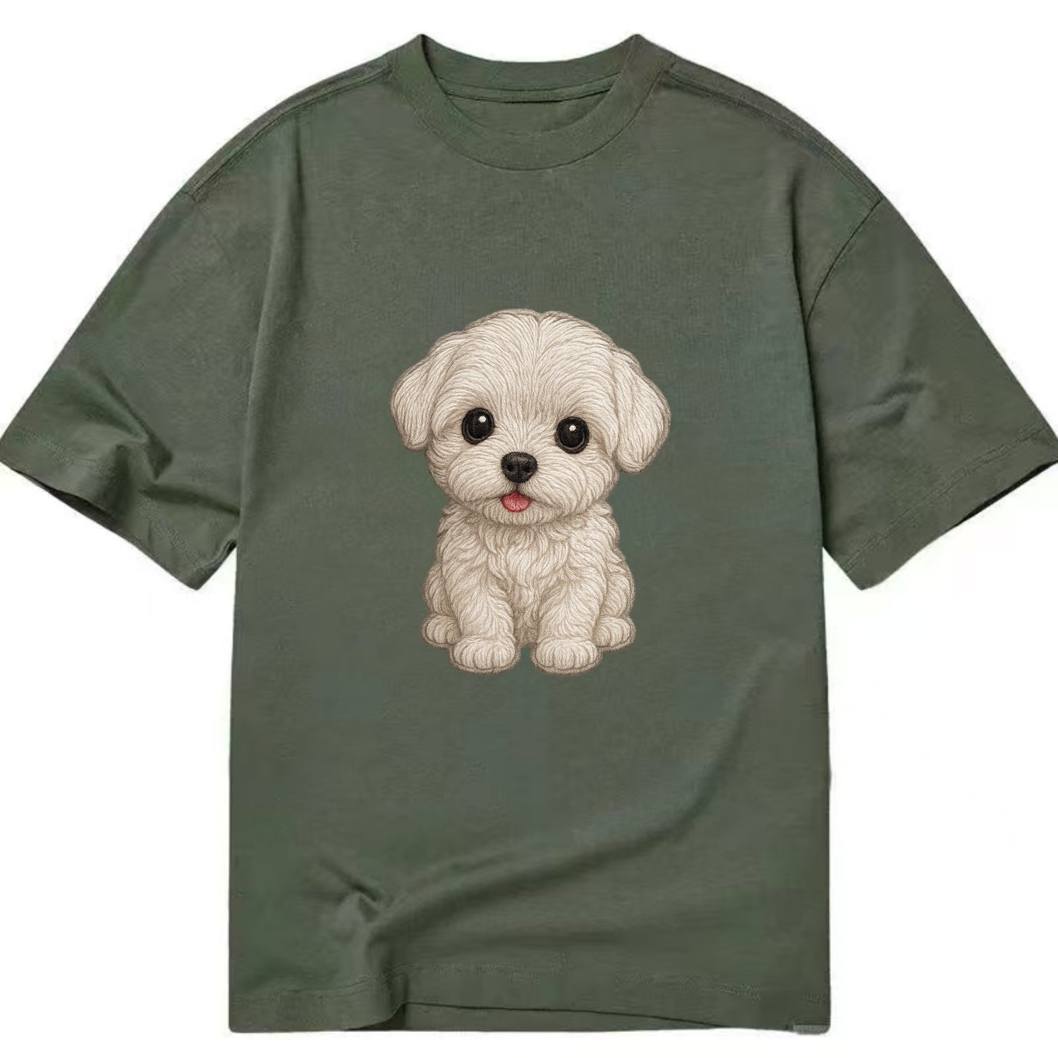 Baby Maltese Puppy - pure white silky coat, black button eyes, tiny nose, - Classic T-shirt - Army Green