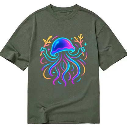 Jellyfish conducting a glow orchestra using coral batons in deep ocean concert - Classic T-shirt - Army Green