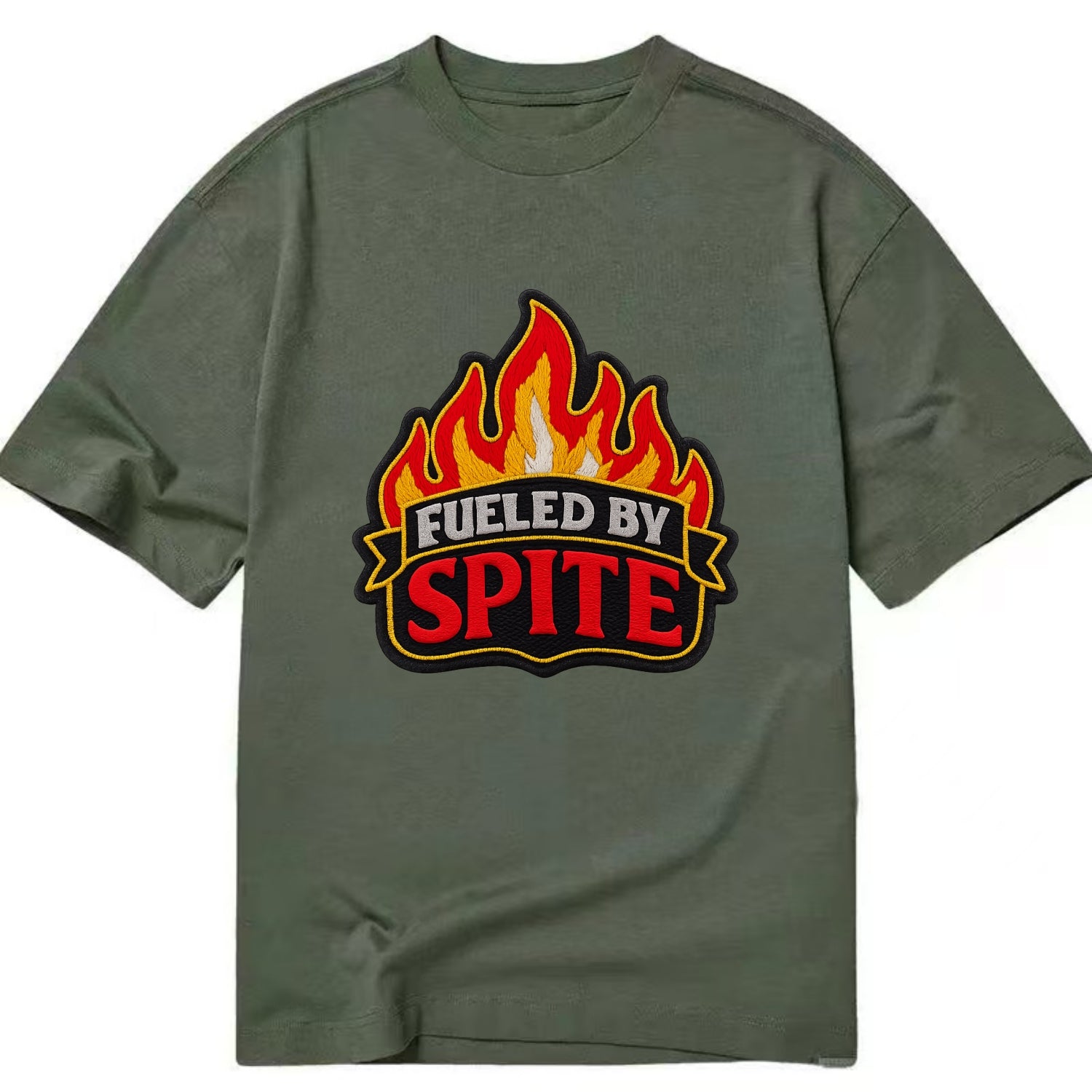 FUELED BY SPITE - fire with text in black and red , petty motivation - Classic T-shirt - Army Green