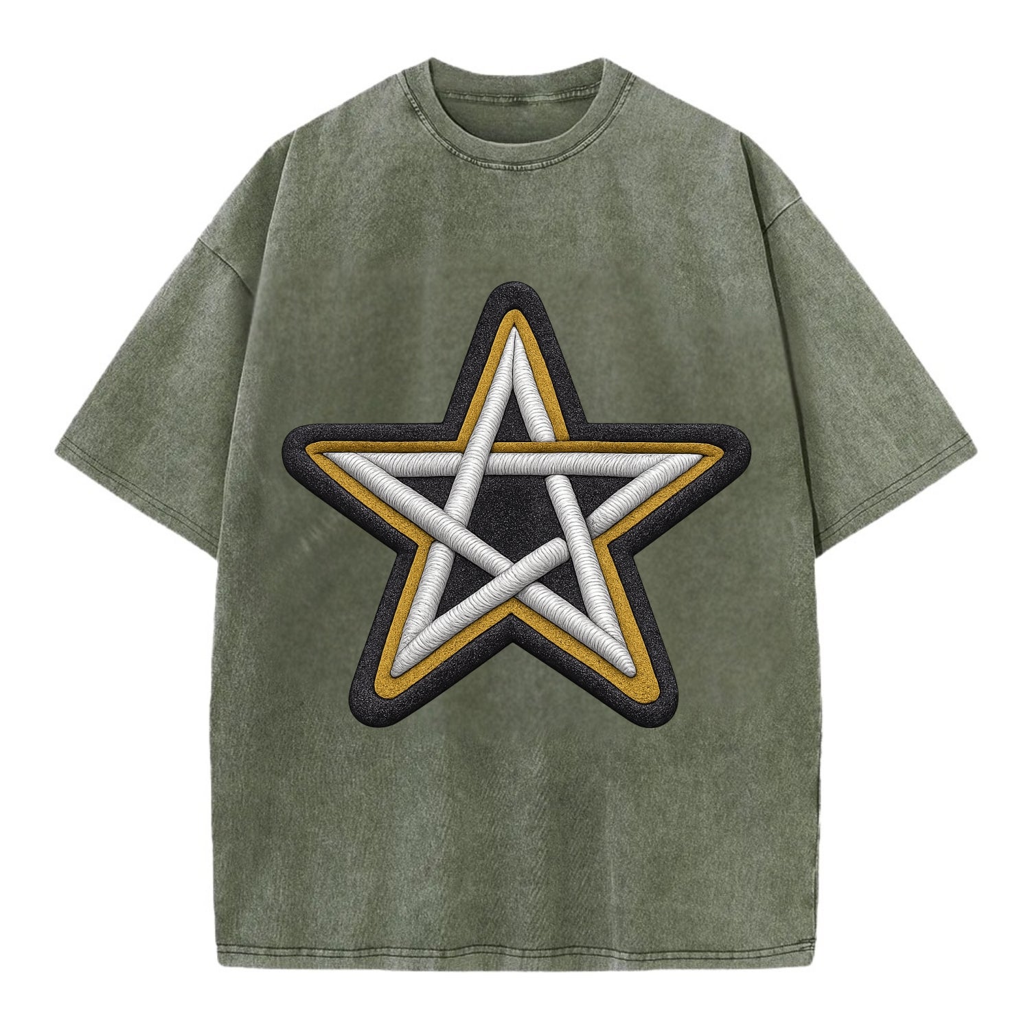 PENTAGRAM STAR - five point star in silver , protection - Vintage T-shirt - Army Green