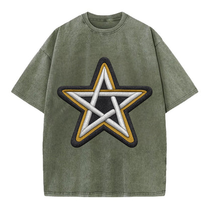 PENTAGRAM STAR - five point star in silver , protection - Vintage T-shirt - Army Green