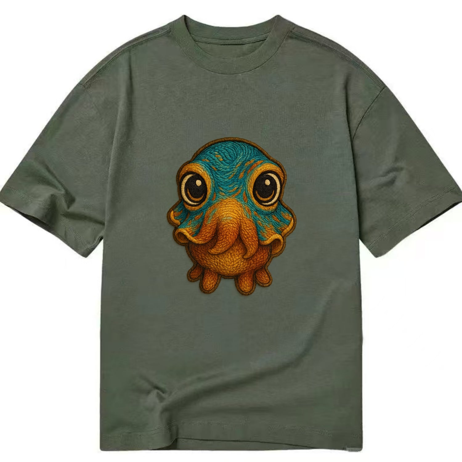 Baby Cuttlefish - color-changing skin, W-shaped pupil, front-facing, hypnotic cute - Classic T-shirt - Army Green