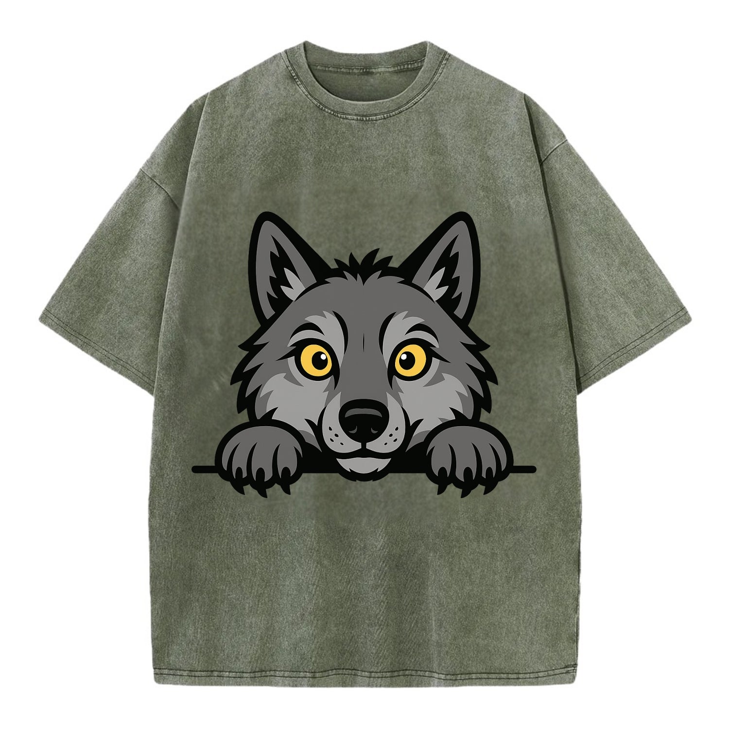 Wolf  - Vintage T-shirt - Army Green