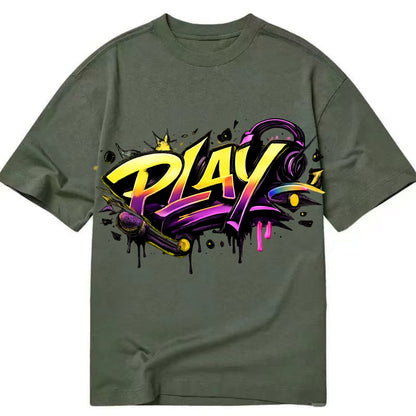 Bold typography design - "PLAY" - creative expression, musical performance - Classic T-shirt - Army Green