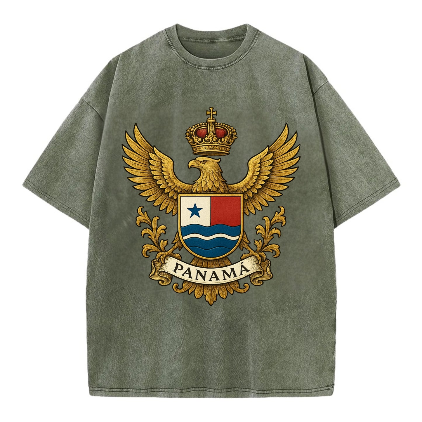 Panama Heritage Badge  - Vintage T-shirt - Army Green