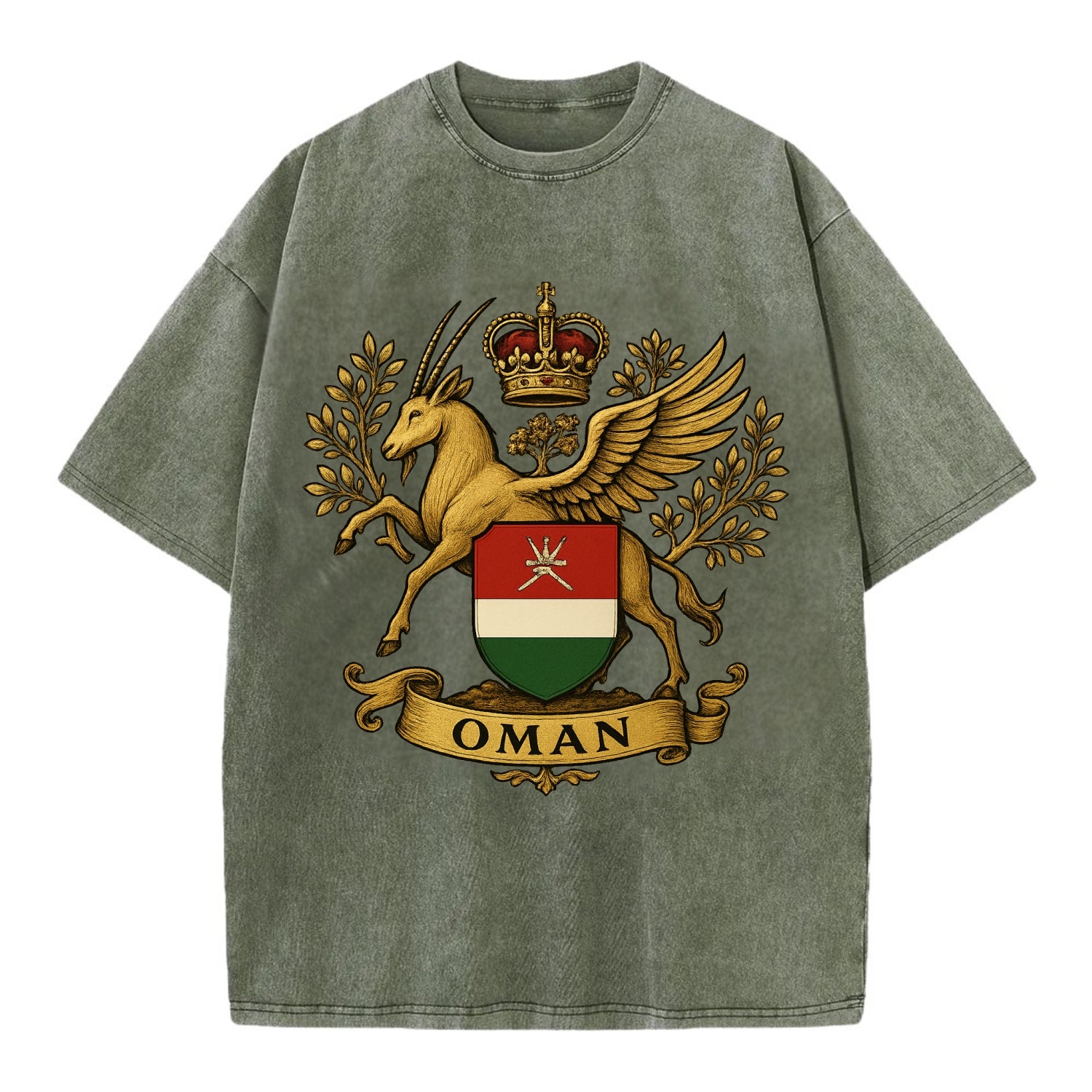 Oman Heritage Badge  - Vintage T-shirt - Army Green