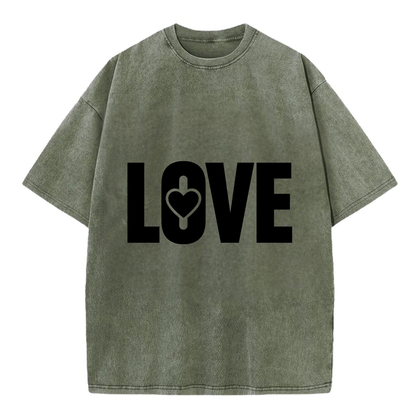 Bold typography design - "LOVE" - universal connection, heart centered - Vintage T-shirt - Army Green