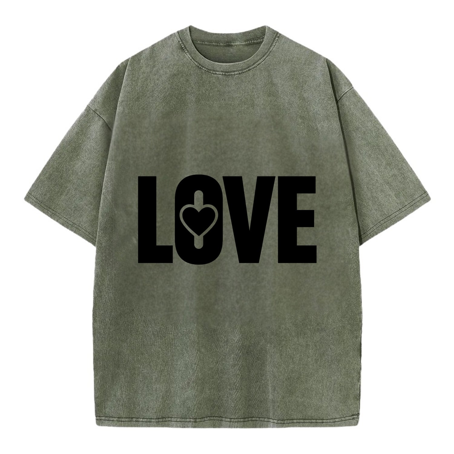 Bold typography design - "LOVE" - universal connection, heart centered - Vintage T-shirt - Army Green