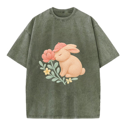 Peach Bunny - Vintage T-shirt - Army Green