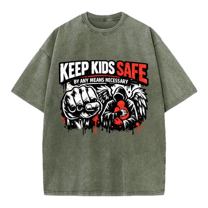 Keep Kids Safe By Any Means - Vintage T-shirt - Army Green