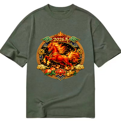 FIRE HORSE | Flaming mane and tail horse | Blazing orange and red colors | - Classic T-shirt - Army Green