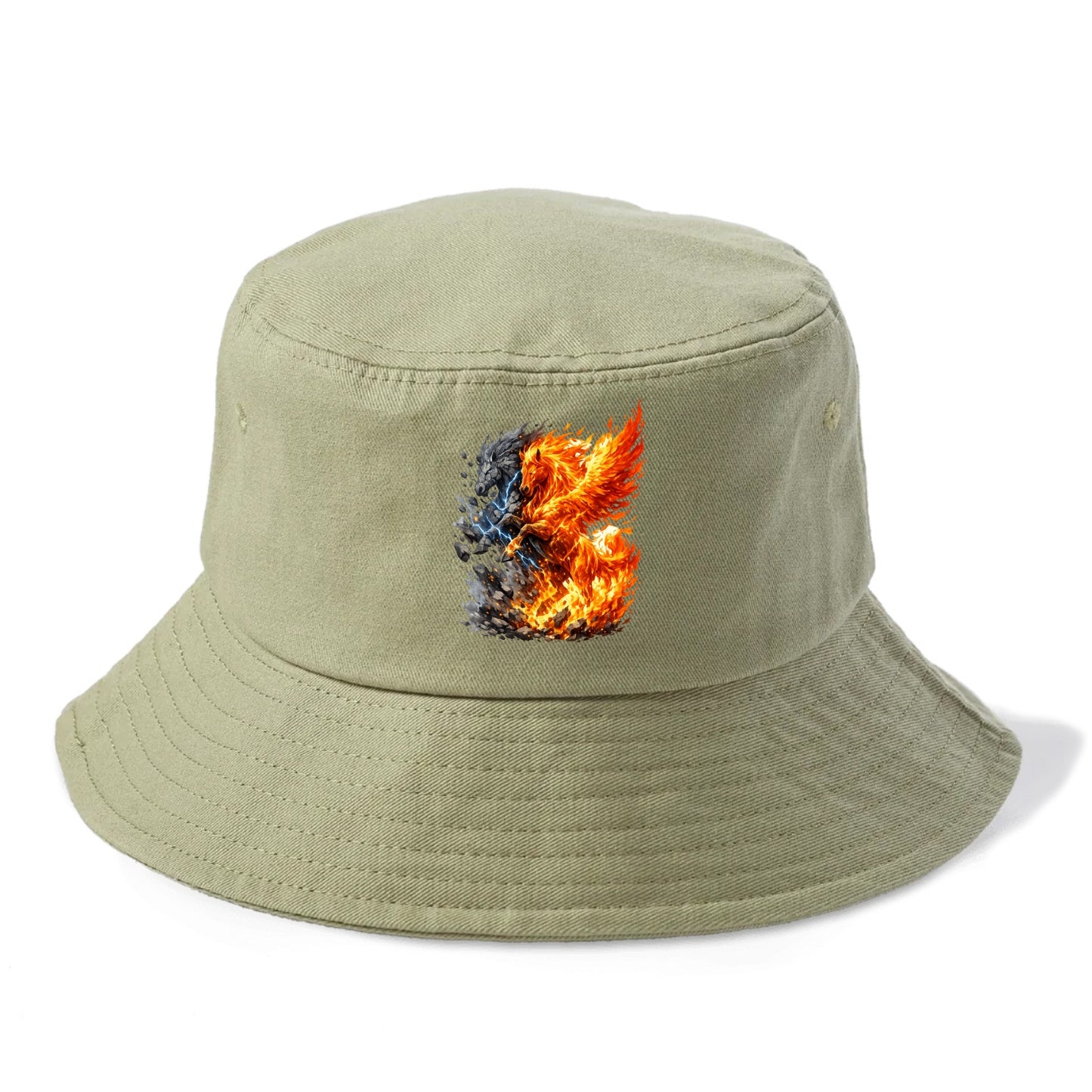 THUNDER FIRE | Horse combining lightning and flame | Electric fire | Storm energy | - Bucket Hat - Army Green