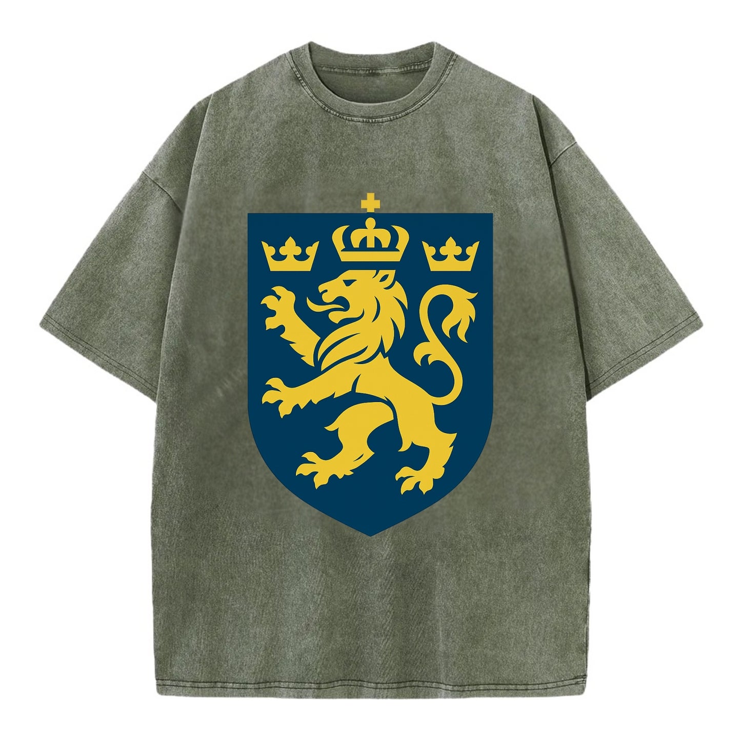 Sweden Three Crowns Emblem  - Vintage T-shirt - Army Green