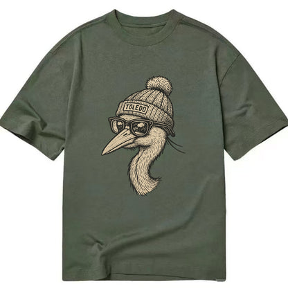 Toledo Great Blue Heron wearing Toledo beanie with pom pom and wayfarer sunglasses - Classic T-shirt - Army Green