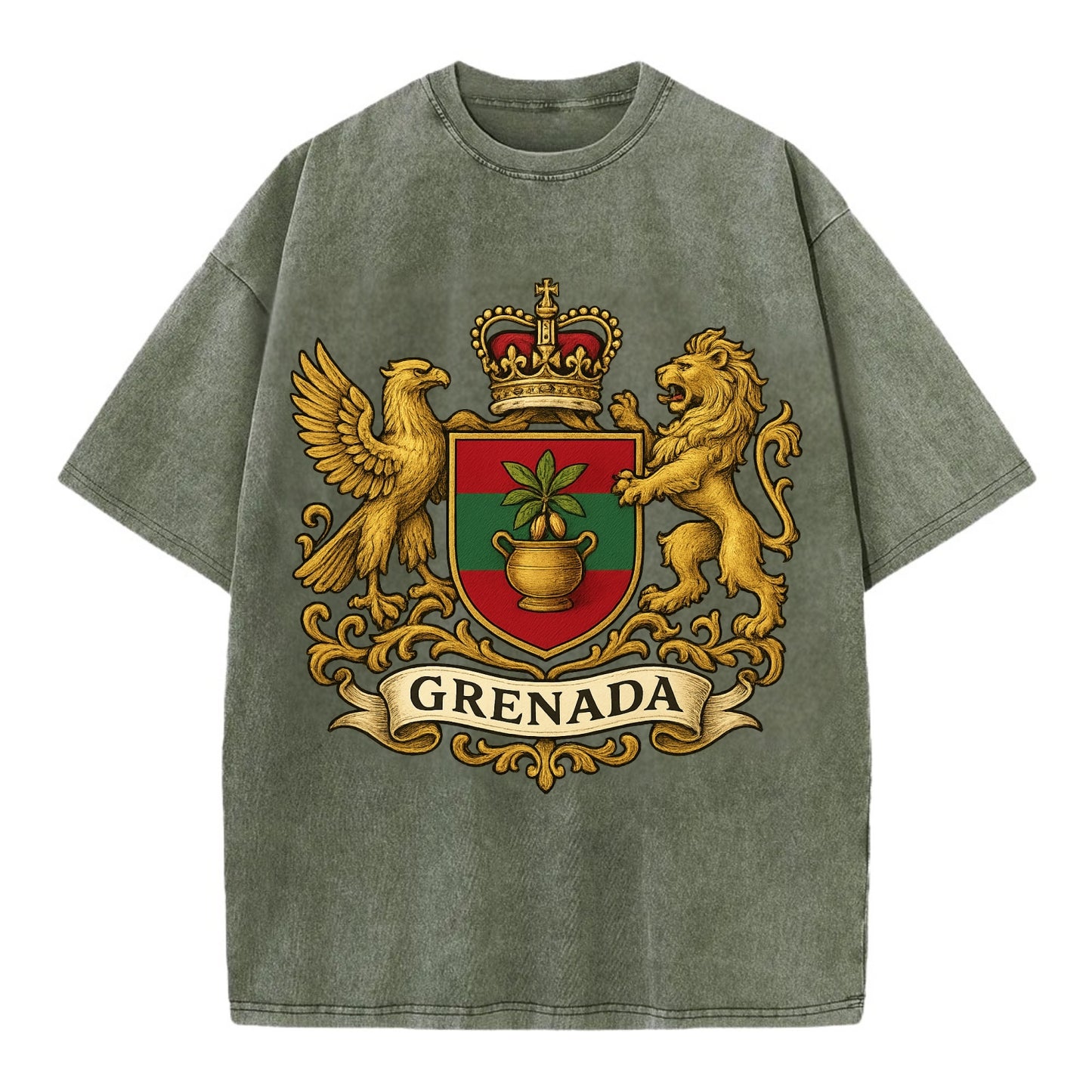 Grenada Heritage Badge  - Vintage T-shirt - Army Green