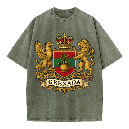 Grenada Heritage Badge  - Vintage T-shirt - Army Green