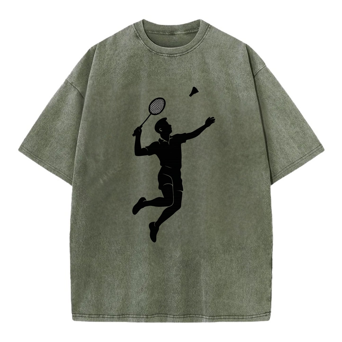 Badminton player jumping for a smash - Vintage T-shirt - Army Green