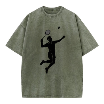 Badminton player jumping for a smash - Vintage T-shirt - Army Green