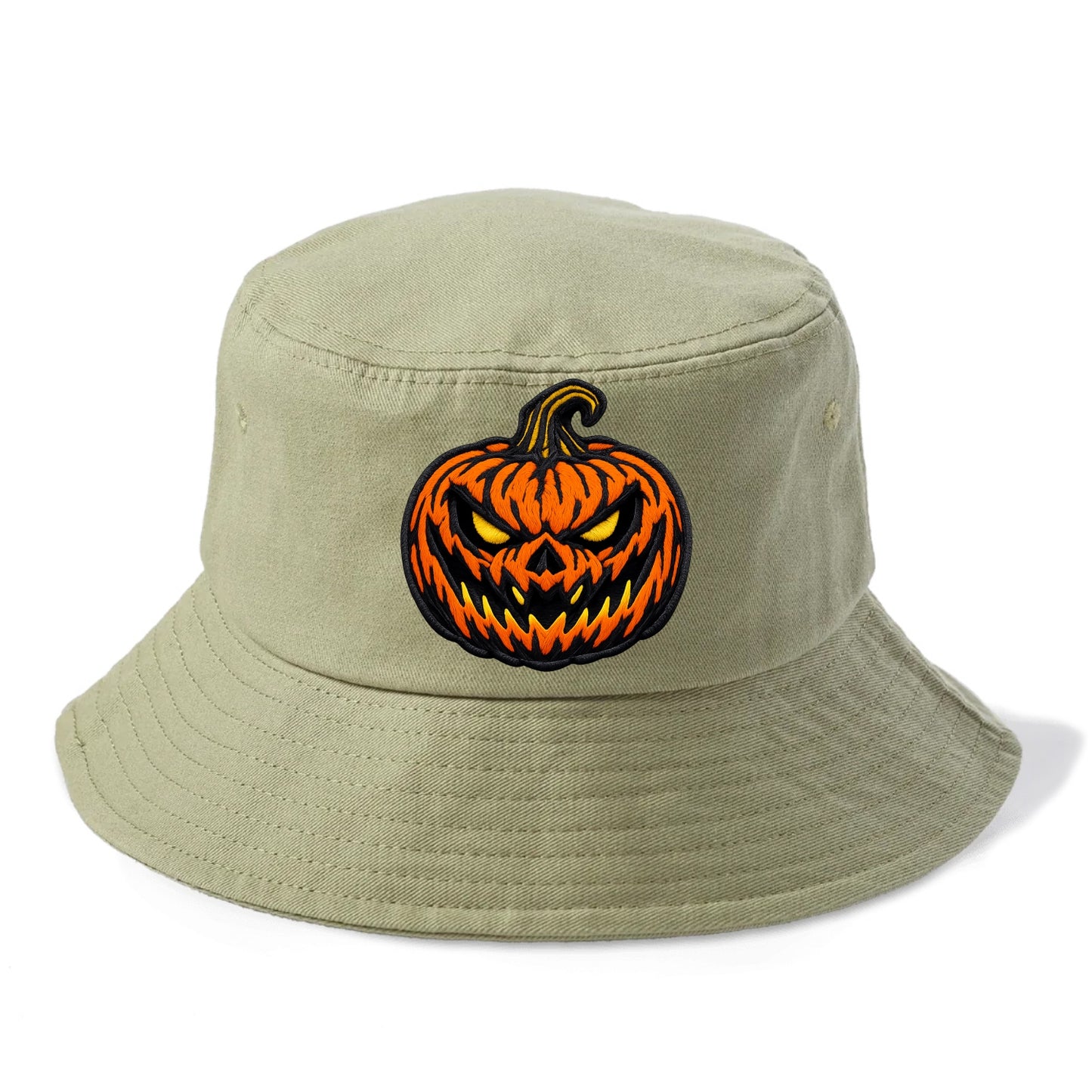 HALLOWEEN PUMPKIN - jack o lantern in orange and black , spooky - Bucket Hat - Army Green