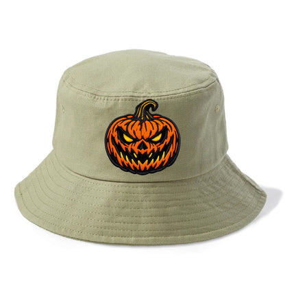 HALLOWEEN PUMPKIN - jack o lantern in orange and black , spooky - Bucket Hat - Army Green