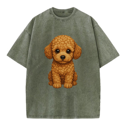 Baby Poodle Puppy - curly fluffy coat, intelligent eyes, elegant snout, - Vintage T-shirt - Army Green